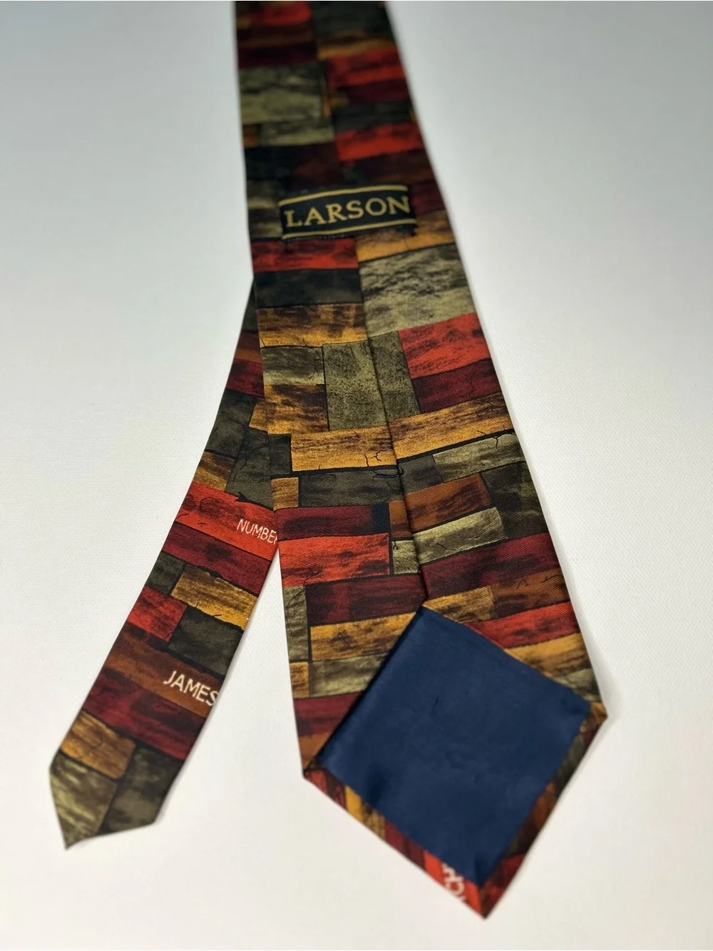 Vintage Larson Books of the Bible Silk Tie Stacked Block 100% Silk